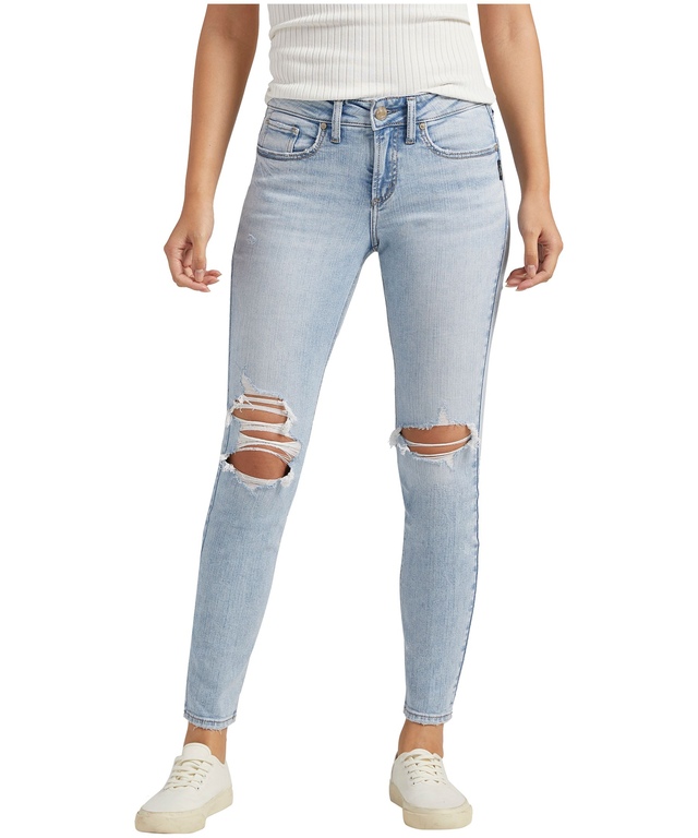 Silver Women's Suki Curvy Fit Mid Rise Skinny Jeans - Light Indigo