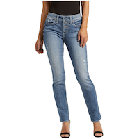 Jean à taille mi-basse et à jambe droite qui épouse les courbes pour femmes, Suki, taille plus, Silver Front_Flat