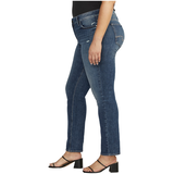 Jean à jambe droite et à taille mi-basse pour femmes, Elyse, Silver, indigo moyen Side_Left