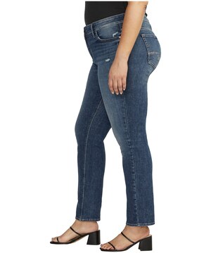 Silver Women's Elyse Mid Rise Straight Leg Jeans Medium Indigo - Plus Size