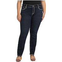 Silver Women's Elyse Mid Rise Straight Leg Jeans - Plus Size Front_Flat