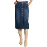 Jupe longue boutonnée Daisy en denim pour femmes, Lois Front_Flat