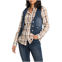 Gilet Lylia en denim extensible pour femmes, Lois Front_Angled_Left