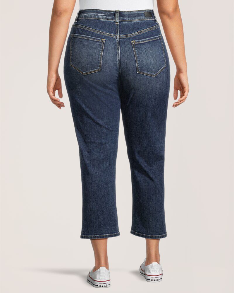 Jean court à jambe droite et taille mi-haute qui épouse les courbes pour femmes, Denver Hayes