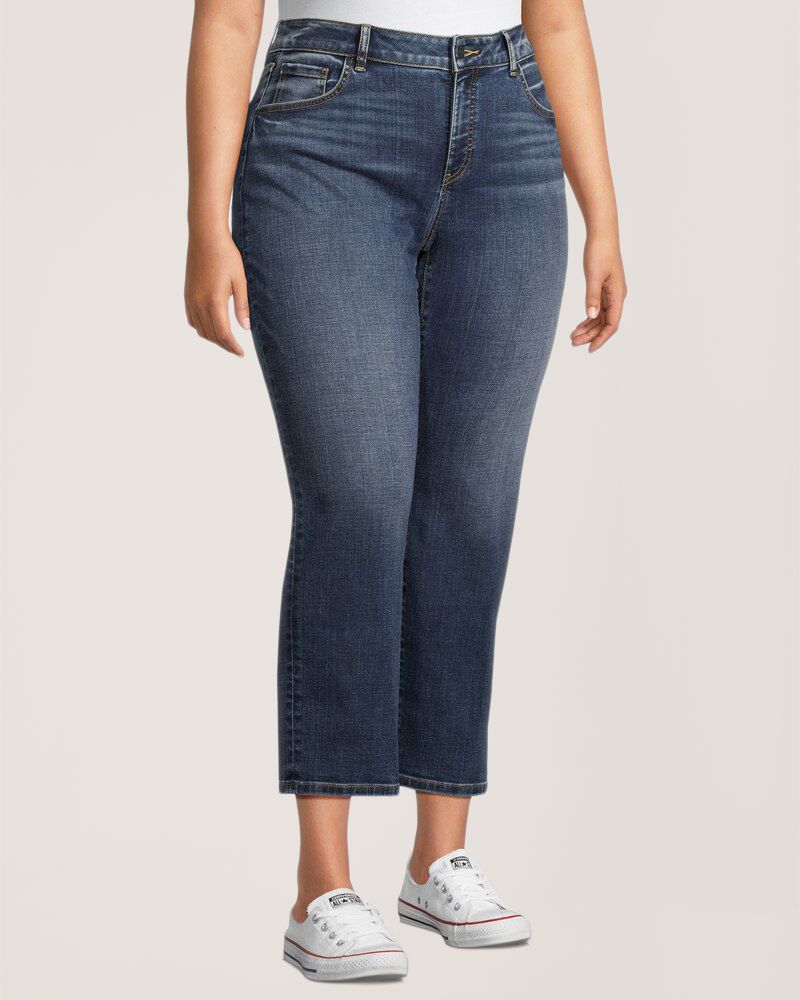 Jean court à jambe droite et taille mi-haute qui épouse les courbes pour femmes, Denver Hayes