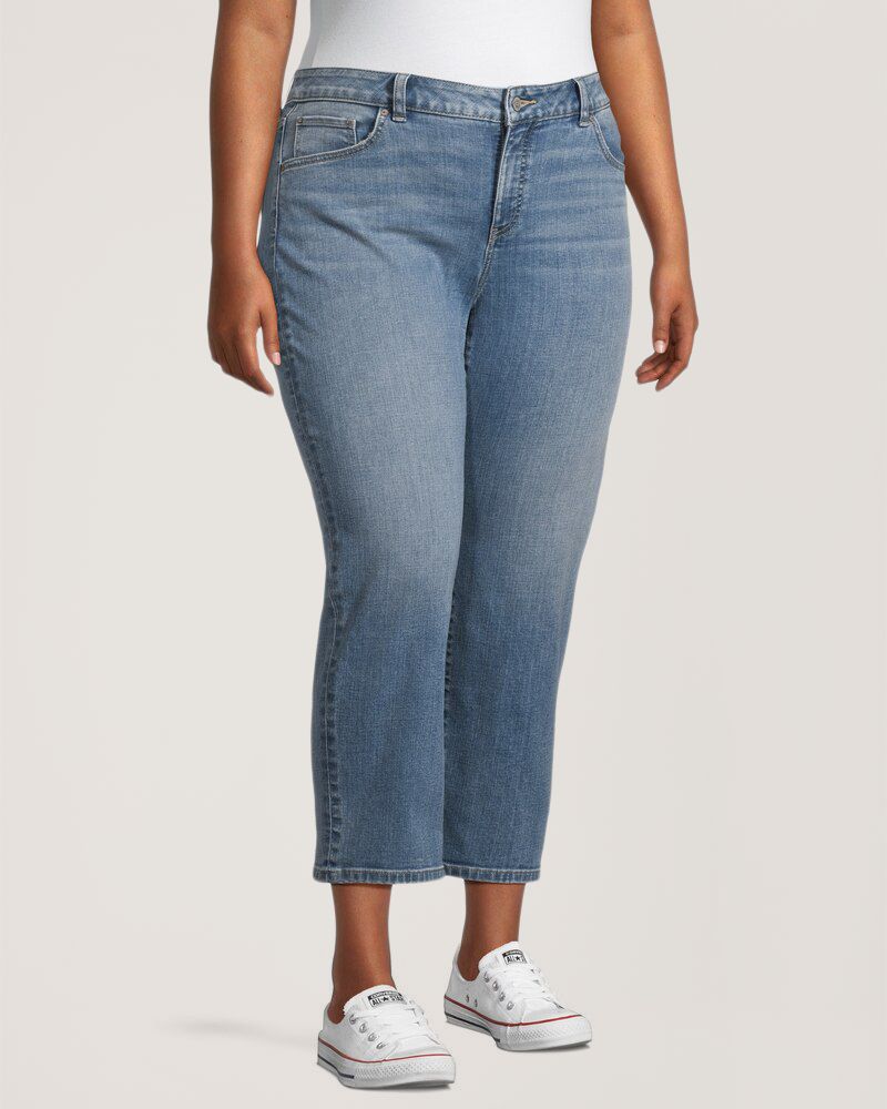 Jean court à jambe droite et taille mi-haute qui épouse les courbes pour femmes, Denver Hayes