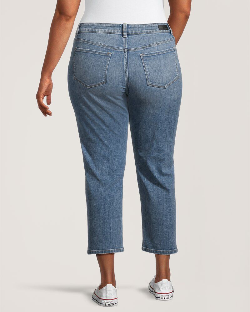 Jean court à jambe droite et taille mi-haute qui épouse les courbes pour femmes, Denver Hayes