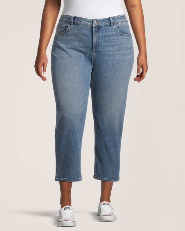 Jean court à jambe droite et taille mi-haute qui épouse les courbes pour femmes, Denver Hayes