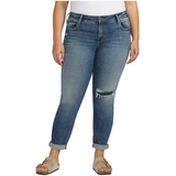 Silver Women's Boyfriend Mid Rise Slim Leg Jeans Front_Flat