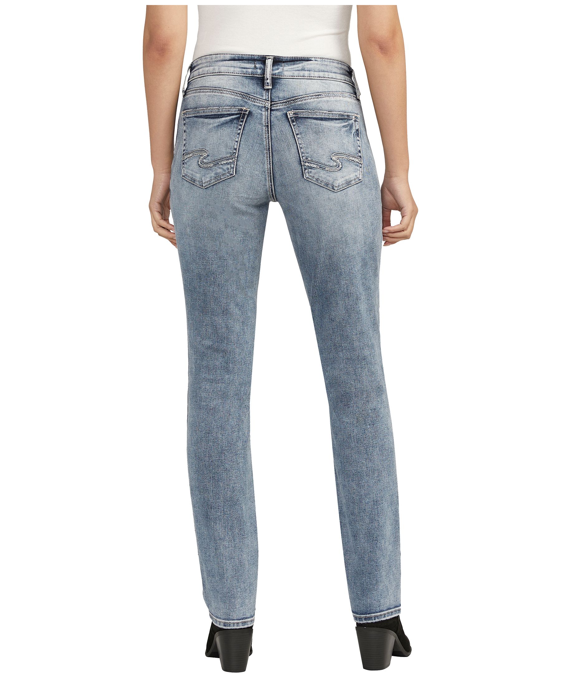 Jean à jambe droite de coupe confortable à taille mi-basse pour femmes, Elyse, Silver