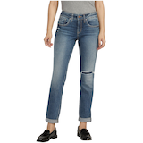 Jean Boyfriend à jambe étroite et taille mi-basse pour femmes, Silver Front_Flat