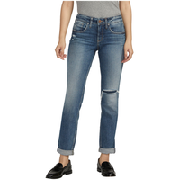 Silver Women's Boyfriend Mid Rise Slim Leg Jeans Front_Flat