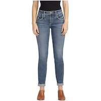 Jean Boyfriend à jambe étroite et taille mi-basse pour femmes, Silver Front_Flat