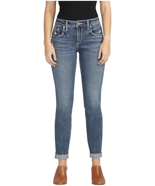 Silver Boyfriend Jeans à jambes minces à mi-mouton pour femme