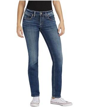 Jean à taille basse et à jambe droite qui épouse les courbes pour femmes, Britt, Silver