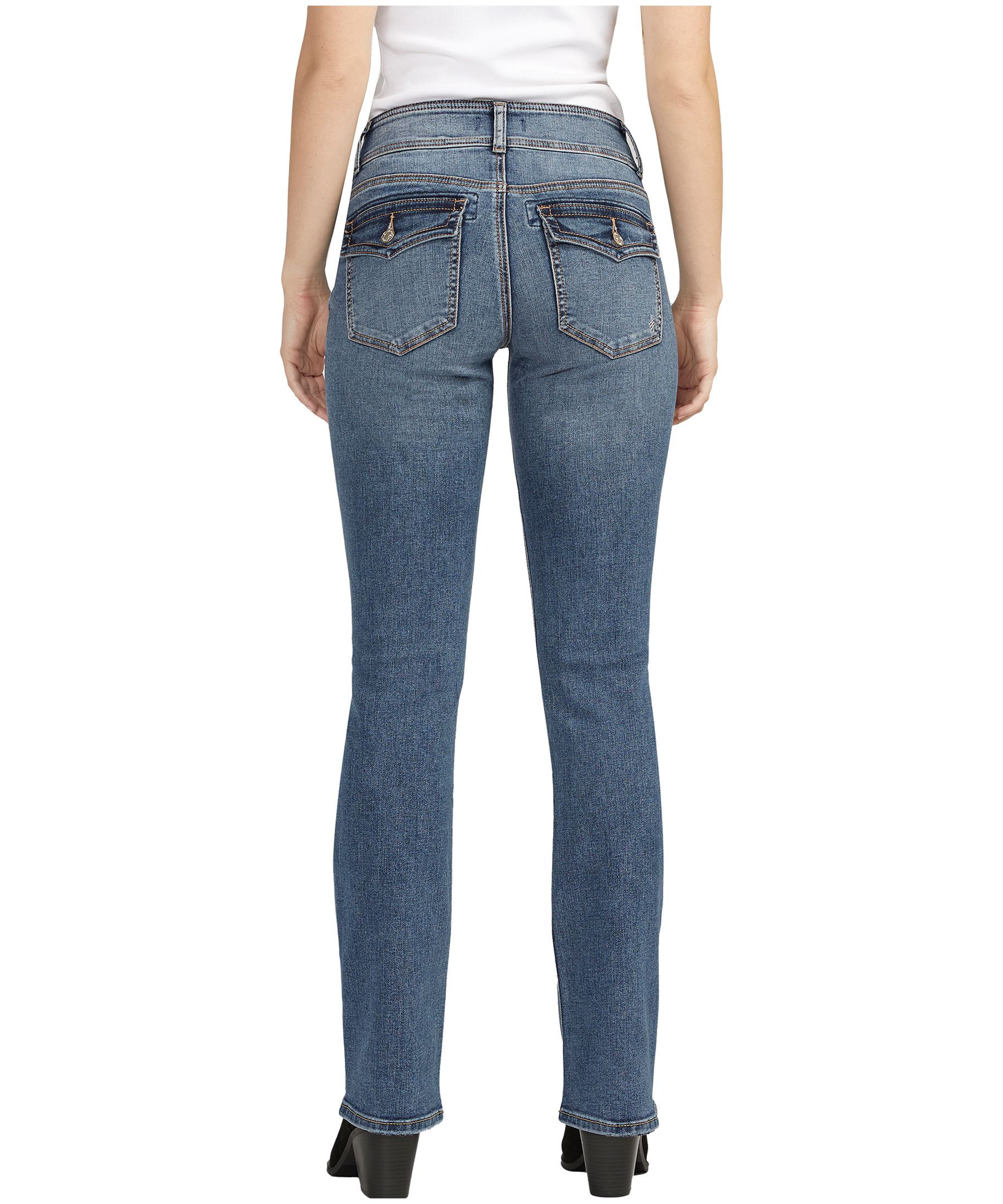 Jean étroit semi-évasé à taille mi-basse qui épouse les courbes pour femmes, Suki, Silver