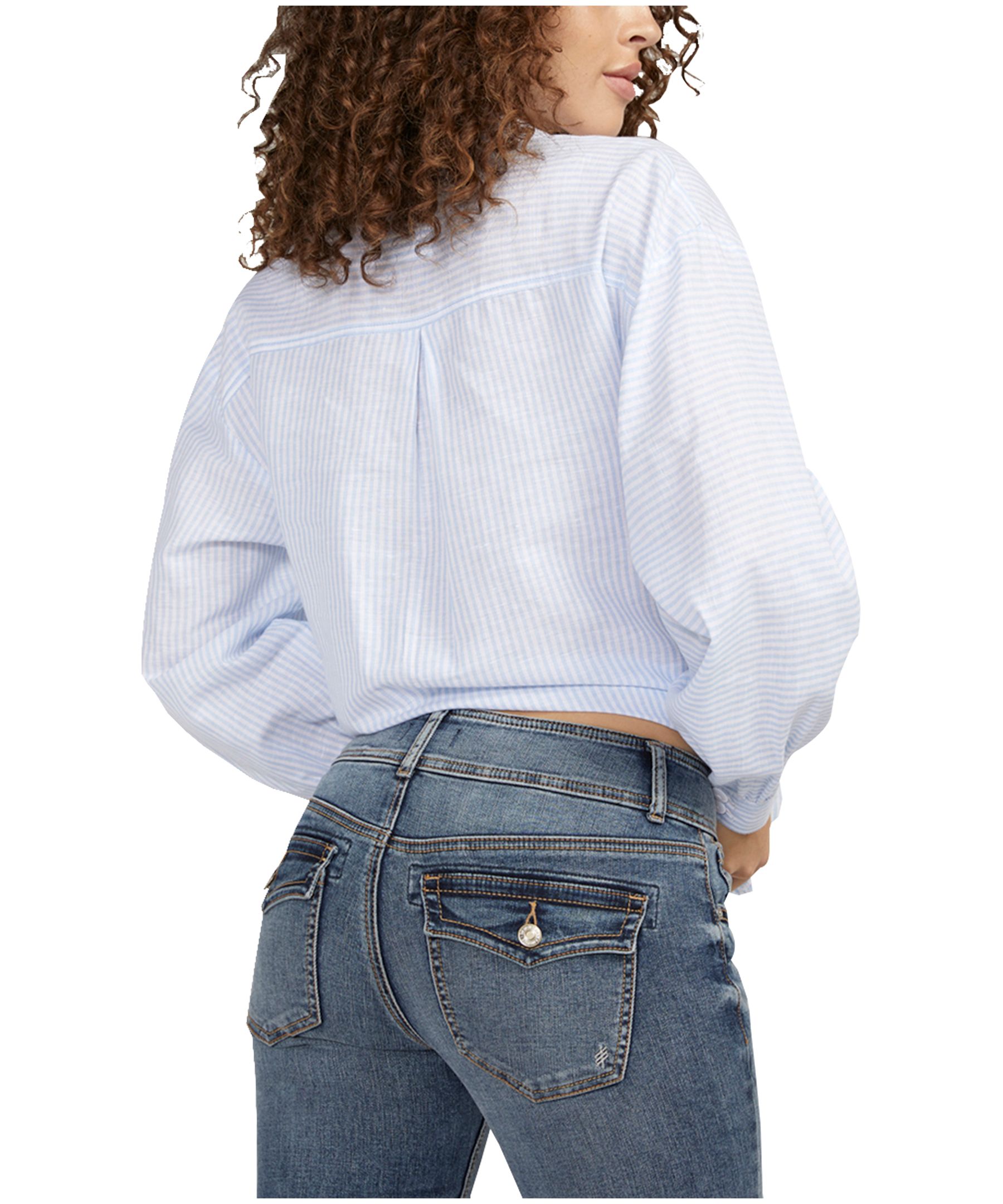 Jean étroit semi-évasé à taille mi-basse qui épouse les courbes pour femmes, Suki, Silver