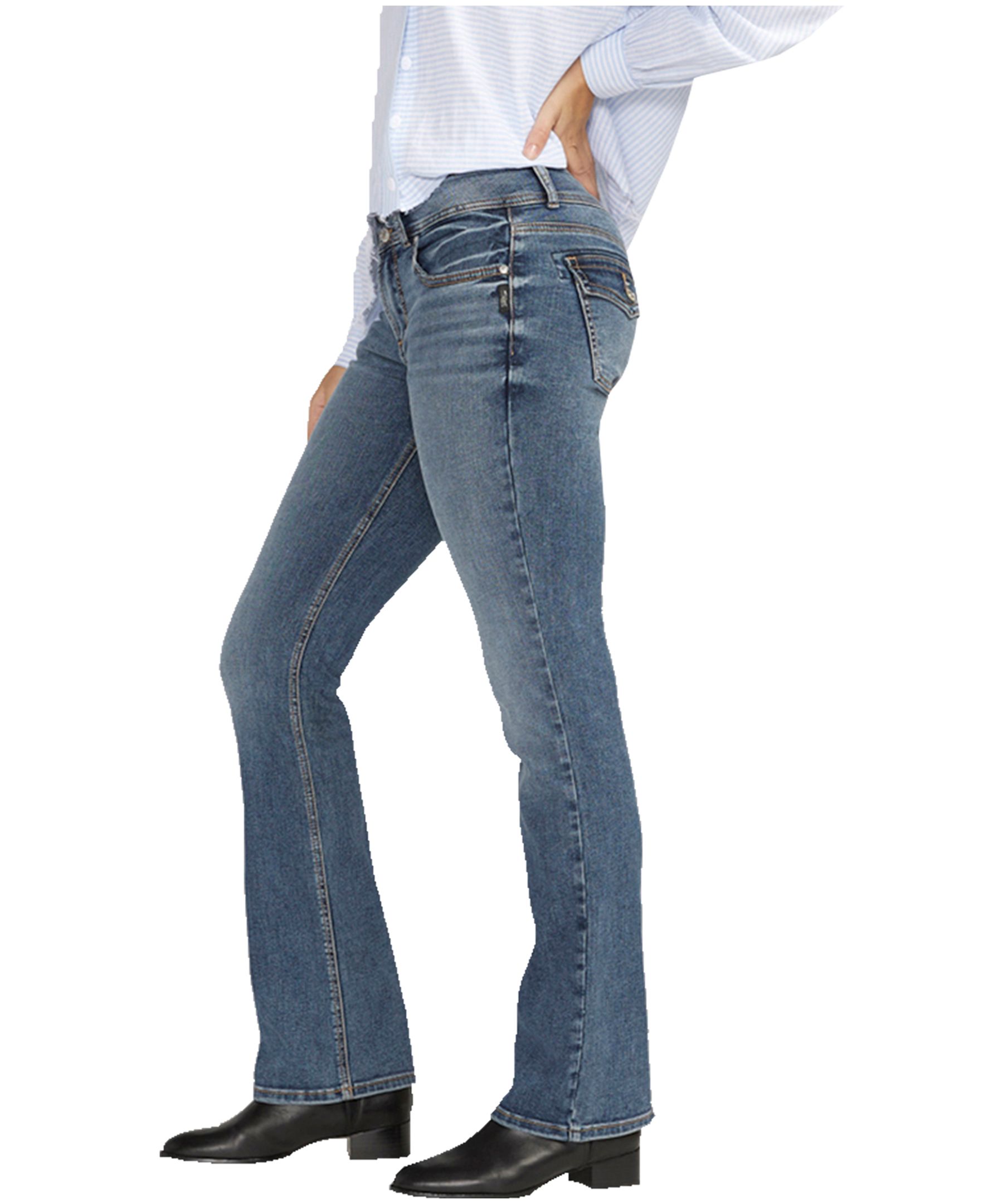 Jean étroit semi-évasé à taille mi-basse qui épouse les courbes pour femmes, Suki, Silver