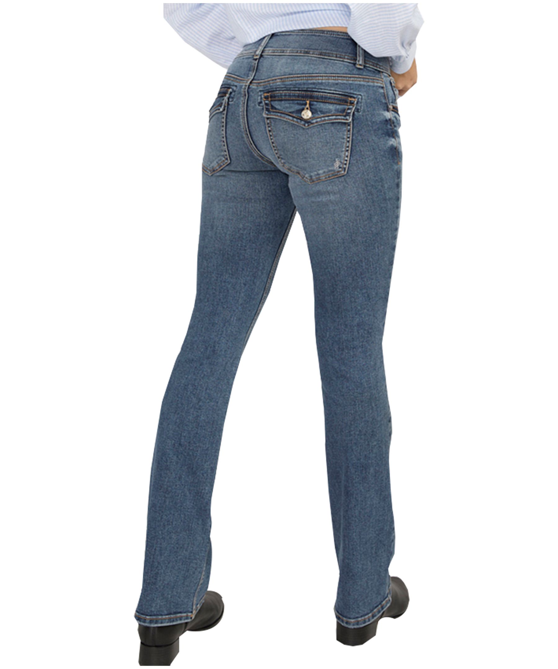 Jean étroit semi-évasé à taille mi-basse qui épouse les courbes pour femmes, Suki, Silver