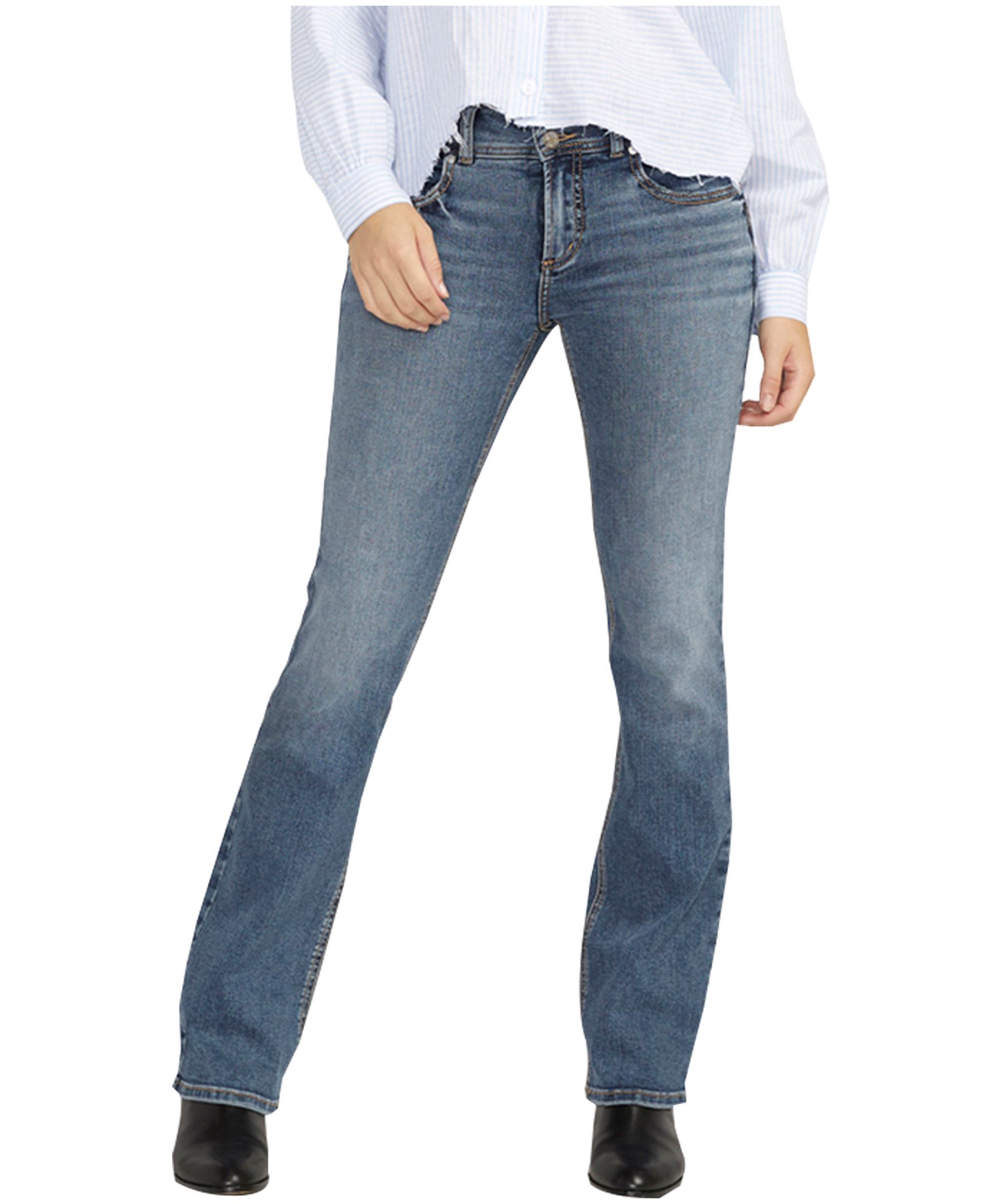 Jean étroit semi-évasé à taille mi-basse qui épouse les courbes pour femmes, Suki, Silver