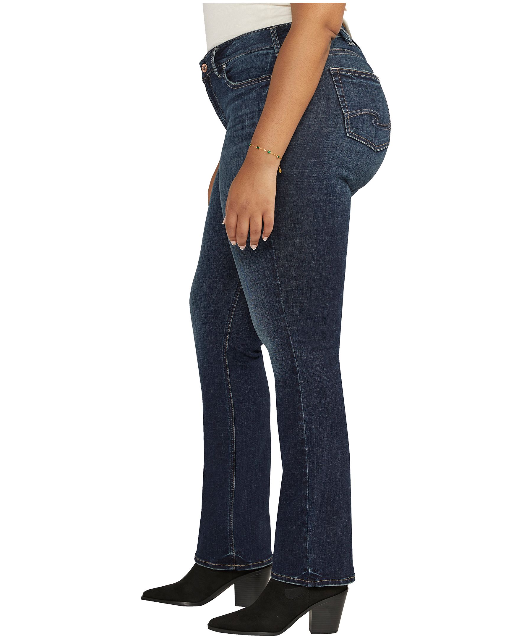 Silver Women's Elyse Mid Rise Comfort Fit Slim Bootcut Jeans - Plus Size