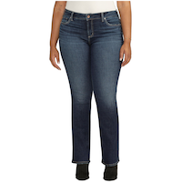 Jean étroit de coupe confortable à taille mi-basse et à jambe semi-évasée pour femmes, Elyse, Silver, taille plus Front_Flat