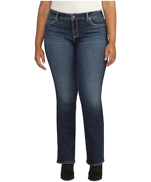 Jean étroit de coupe confortable à taille mi-basse et à jambe semi-évasée pour femmes, Elyse, Silver, taille plus