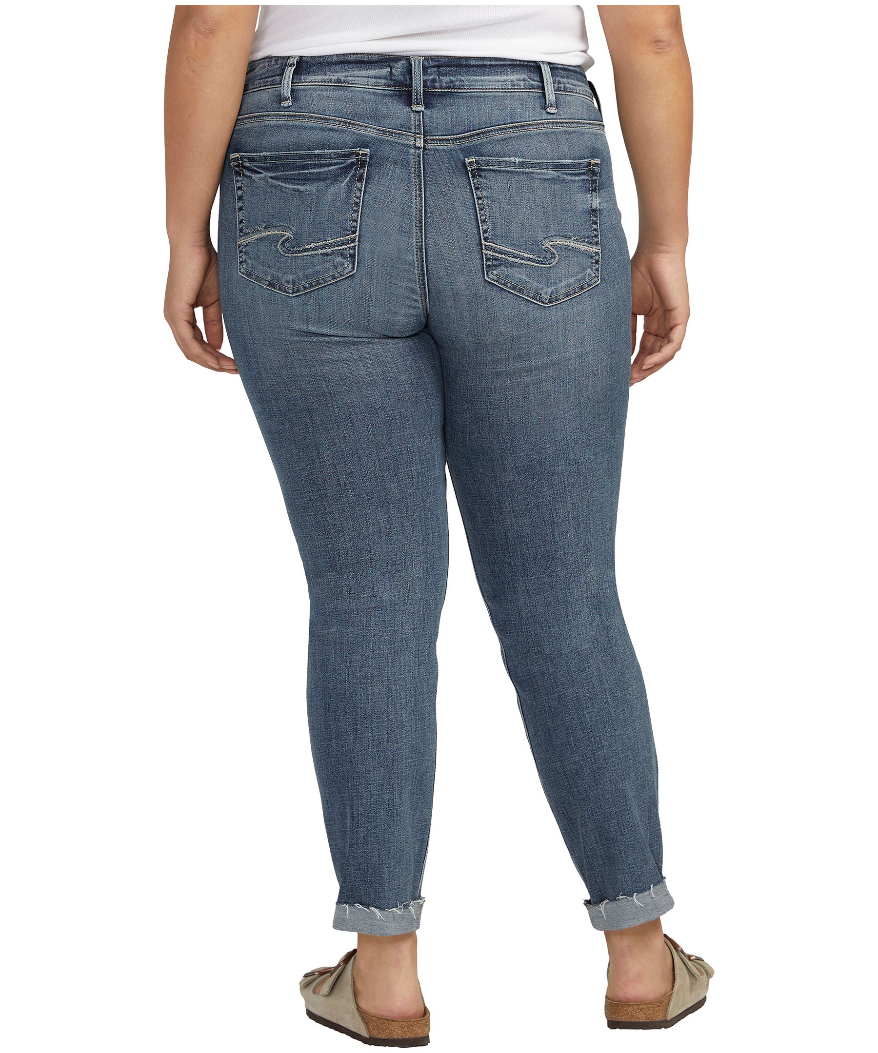 Jean Boyfriend à jambe étroite et taille mi-basse pour femmes, Silver