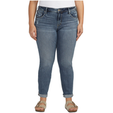 Jean Boyfriend à jambe étroite et taille mi-basse pour femmes, Silver Front_Flat