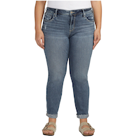 Silver Women's Boyfriend Mid Rise Slim Leg Jeans Front_Flat