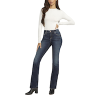 Jean coupe classique à taille mi-basse et à jambe semi-évasée pour femmes, Elyse, Silver Front_Flat