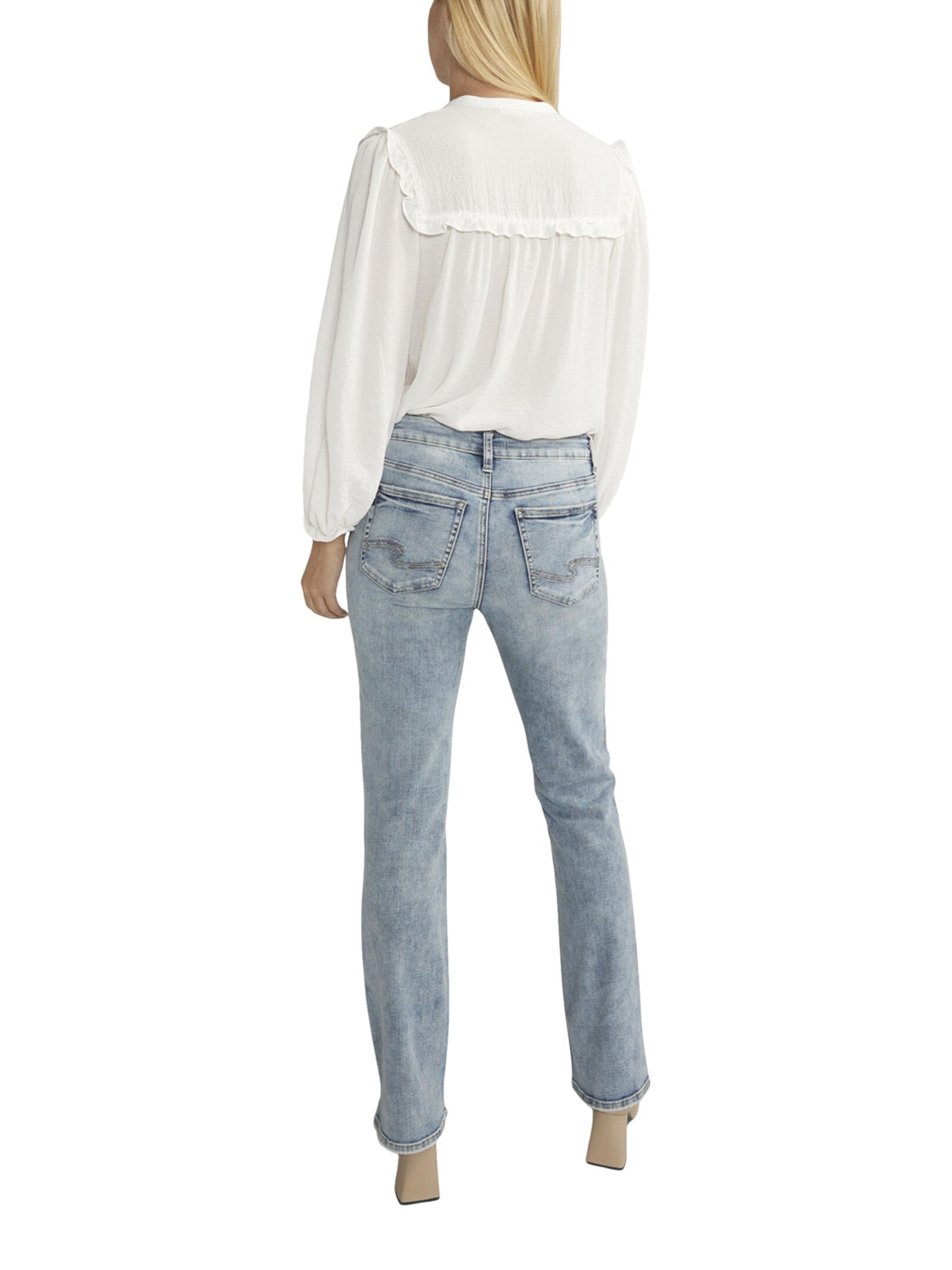 Jean étroit semi-évasé à taille mi-basse qui épouse les courbes pour femmes, Elyse, Silver