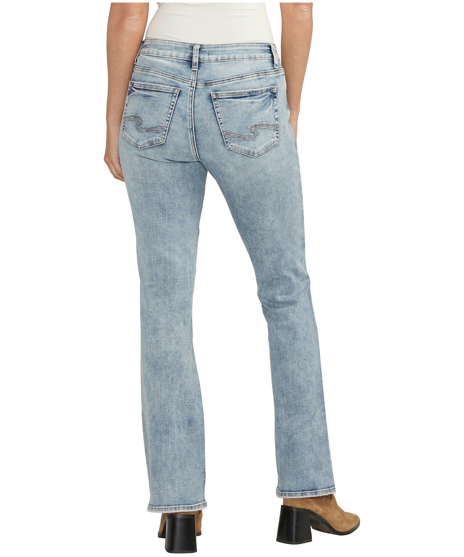 Jean étroit semi-évasé à taille mi-basse qui épouse les courbes pour femmes, Elyse, Silver