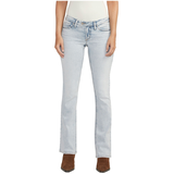 Jean étroit à taille basse et à jambe semi-évasée pour femmes, Tuesday, Silver Front_Flat