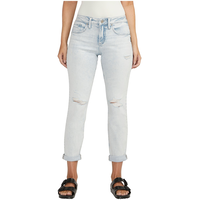 Silver Women's Boyfriend Mid Rise Curvy Fit Slim Leg Jeans Front_Flat