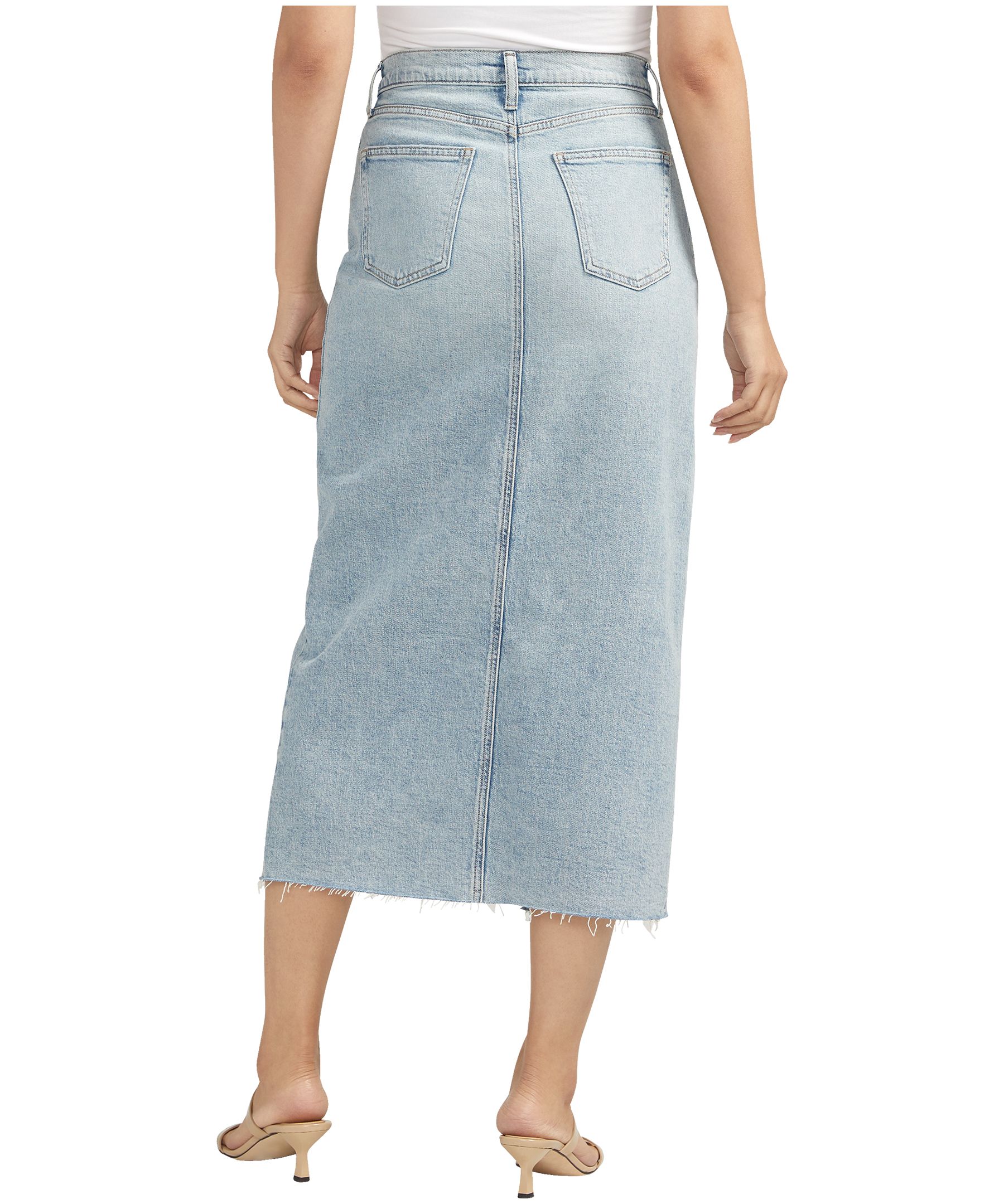 Jupe mi-longue en denim peu extensible pour femmes, Silver