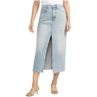 Jupe mi-longue en denim peu extensible pour femmes, Silver Front_Flat