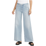 Jean à jambe large et à taille mi-basse qui épouse les courbes pour femmes, Suki, Silver Front_Flat
