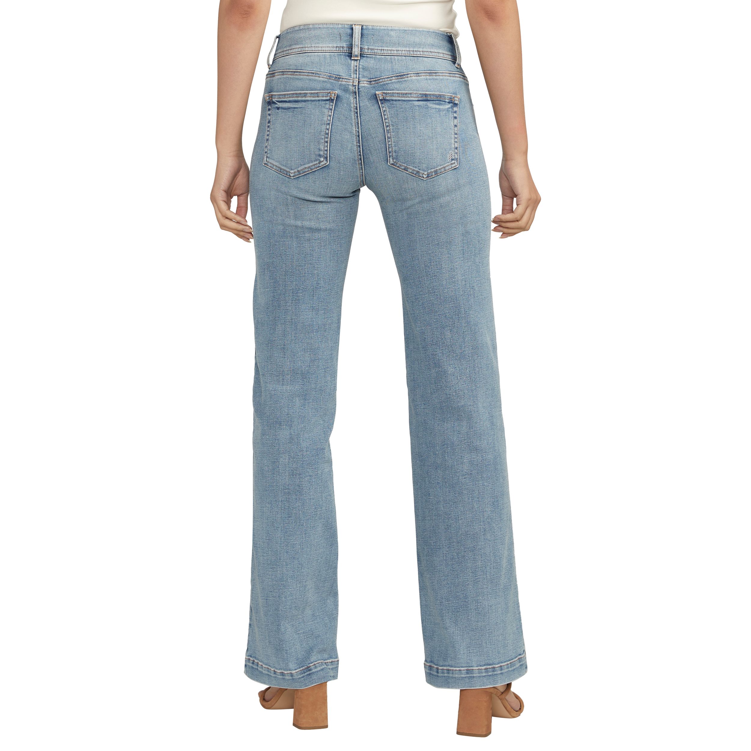 Jean pantalon à taille mi-basse qui épouse les courbes pour femmes, Suki, Silver