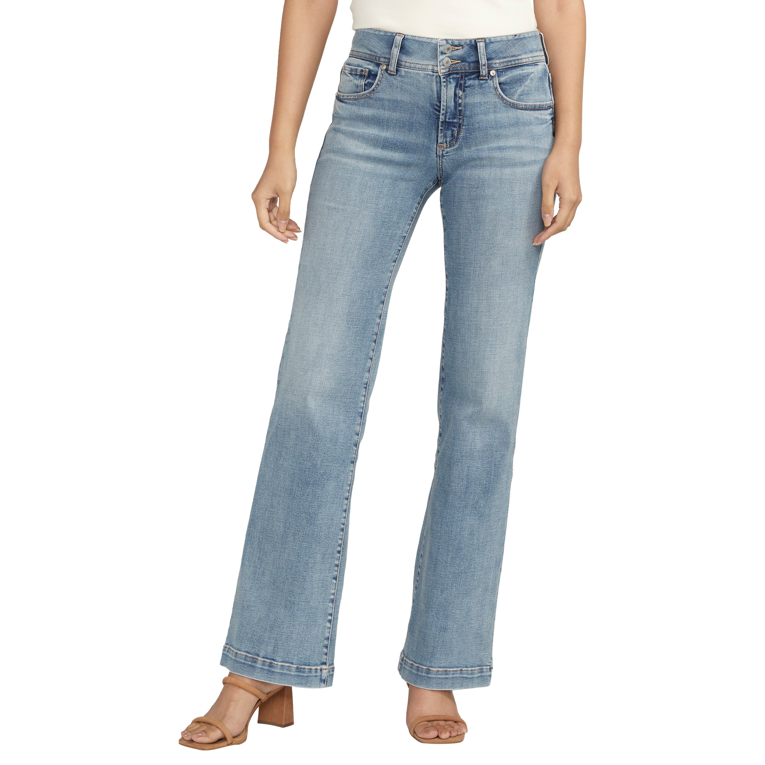 Jean pantalon à taille mi-basse qui épouse les courbes pour femmes, Suki, Silver