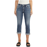 Silver Women's Elyse Mid Rise Curvy Fit Capris Front_Flat
