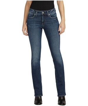 Jean à taille mi-basse et à jambe étroite semi-évasée qui épouse les courbes pour femmes, Elyse, Silver