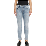 Jean à jambe étroite et à taille mi-basse qui épouse les courbes pour femmes, Boyfriend, Silver Front_Flat