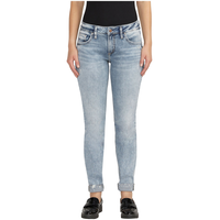 Silver Women's Boyfriend Mid Rise Curvy Fit Slim Leg Jeans Front_Flat