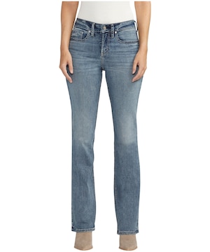 Jean à taille mi-basse et à jambe étroite semi-évasée qui épouse les courbes pour femmes, Suki, Silver