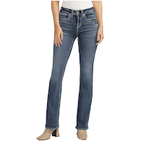 Jean à taille mi-basse et à jambe semi-évasée qui épouse les courbes pour femmes, Suki, Silver Front_Flat