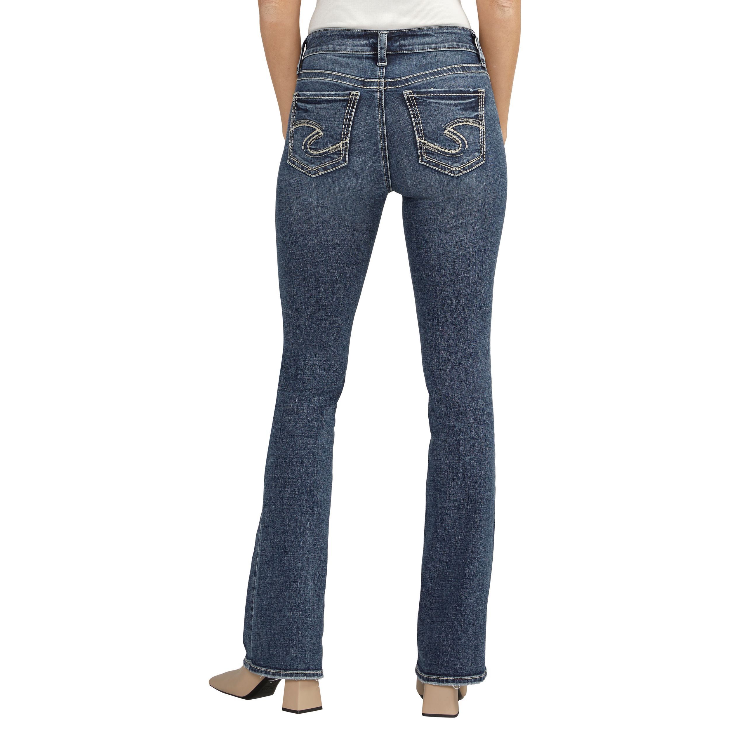 Jean à taille mi-basse et à jambe semi-évasée qui épouse les courbes pour femmes, Suki, Silver