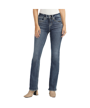 Jean à taille mi-basse et à jambe semi-évasée qui épouse les courbes pour femmes, Suki, Silver