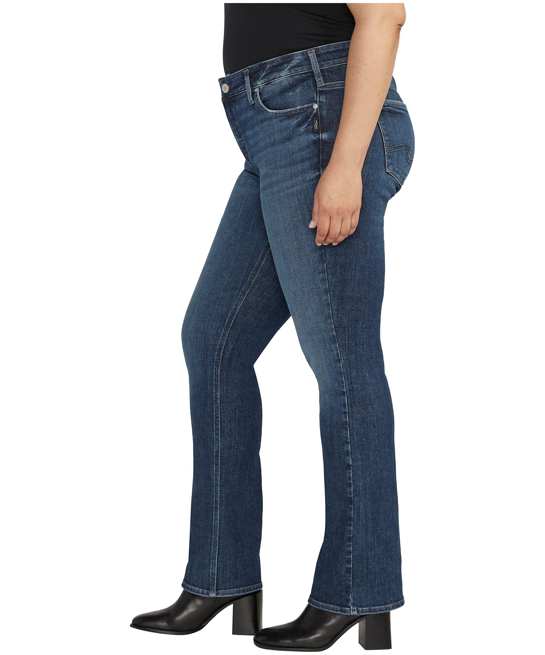 Jean à taille mi-basse et à jambe étroite semi-évasée qui épouse les courbes pour femmes, Elyse, Silver