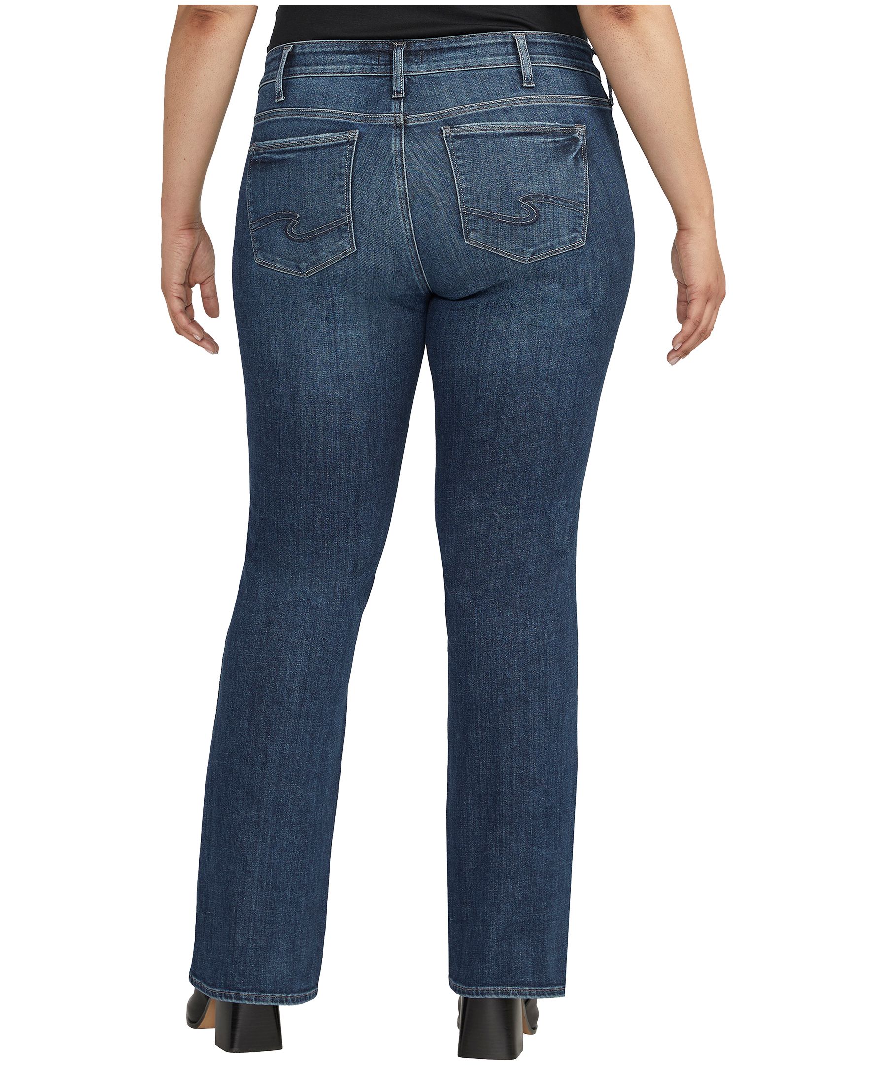 Jean à taille mi-basse et à jambe étroite semi-évasée qui épouse les courbes pour femmes, Elyse, Silver